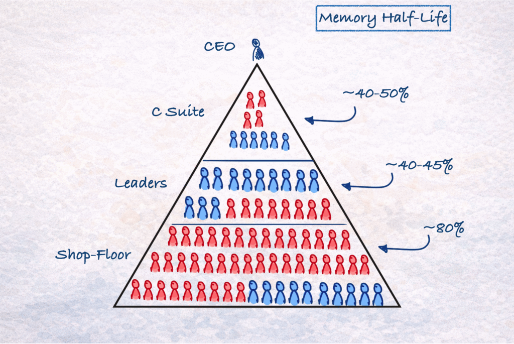 Organisations Forget Faster Than They Learn, Unless Work Is Standardised Memory Half Life 1024x685